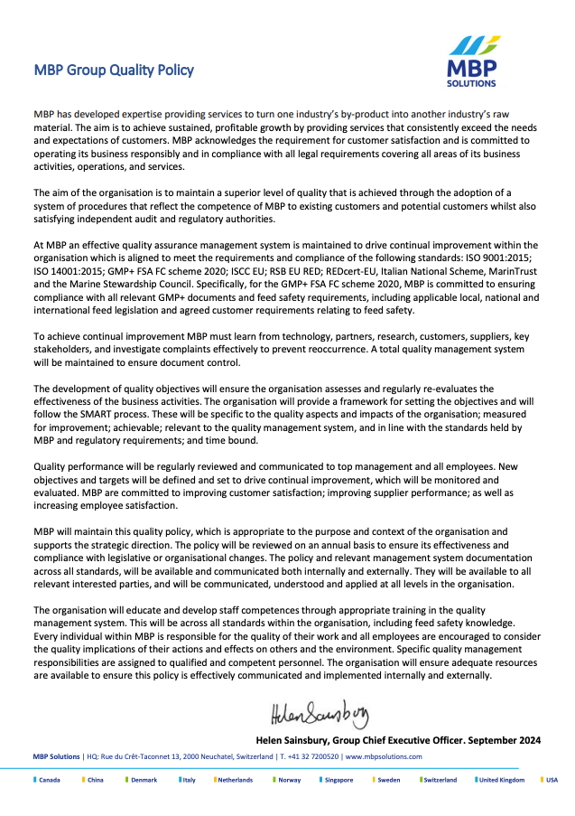 MBP Group Quality Policy