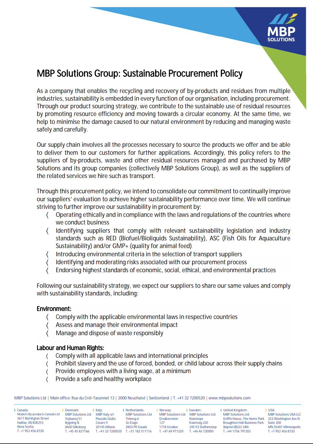 Sustainable Procurement Policy​